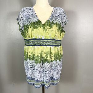 Vintage Y2K Axcess Babydoll Top XL Mesh Floral Boho Fairy Grunge Forest Feminine